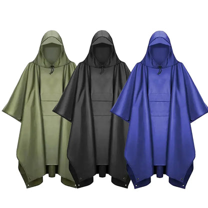 Outdoor 3-in-1 waterdichte militaire regenjas met capuchon, poncho, kamperen, wandelen, reizen, regenopvang, tentjas,