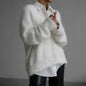 Luxe Oversized Pluizige Kasjmier Pullover met Knoopsluiting