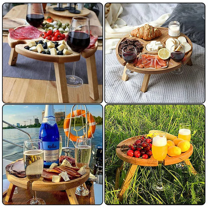 Houten Outdoor Draagbare Opvouwbare Wijn Picknick Tafel Camping Kaasplankje Opvouwbare Snack Tafel Wijnrek Toeristisch Fruit Tafel