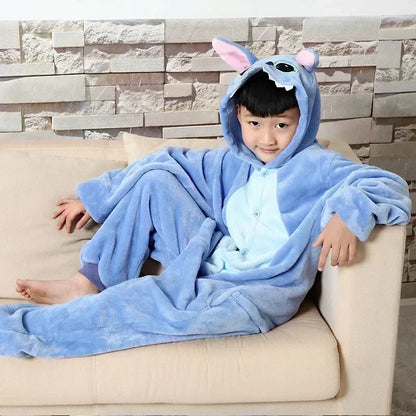 Disney Lilo & Stitch Pyjama Kinderen Cartoon Pluche Kigurumi Onesies Winter Warme Kleding voor Jongens Meisjes Kerstcadeaus
