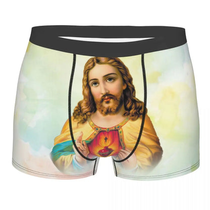 Custom Mannelijke Cool Heilig Hart Van Jezus Ondergoed Christelijke Katholieke God Boxer Slips Zachte Korte Broek Onderbroek
