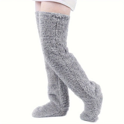 Pluizige Dij Hoge Sokken Vrouwen Winter Warme Voeten Kousen Teddy Benen Fuzzy Knie Hoge Winter Sokken Warme Slaap Sokken Voet Warming