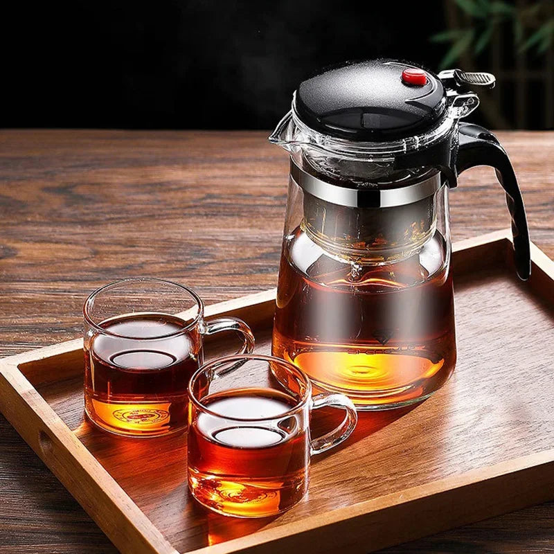Hittebestendige glazen theepot Filtering met één klik Theepot Thee Waterscheiding Filter Theemaker Koffiepot Theeservies voor thuis