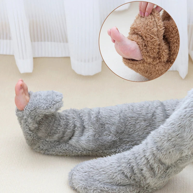 Pluizige Dij Hoge Sokken Vrouwen Winter Warme Voeten Kousen Teddy Benen Fuzzy Knie Hoge Winter Sokken Warme Slaap Sokken Voet Warming