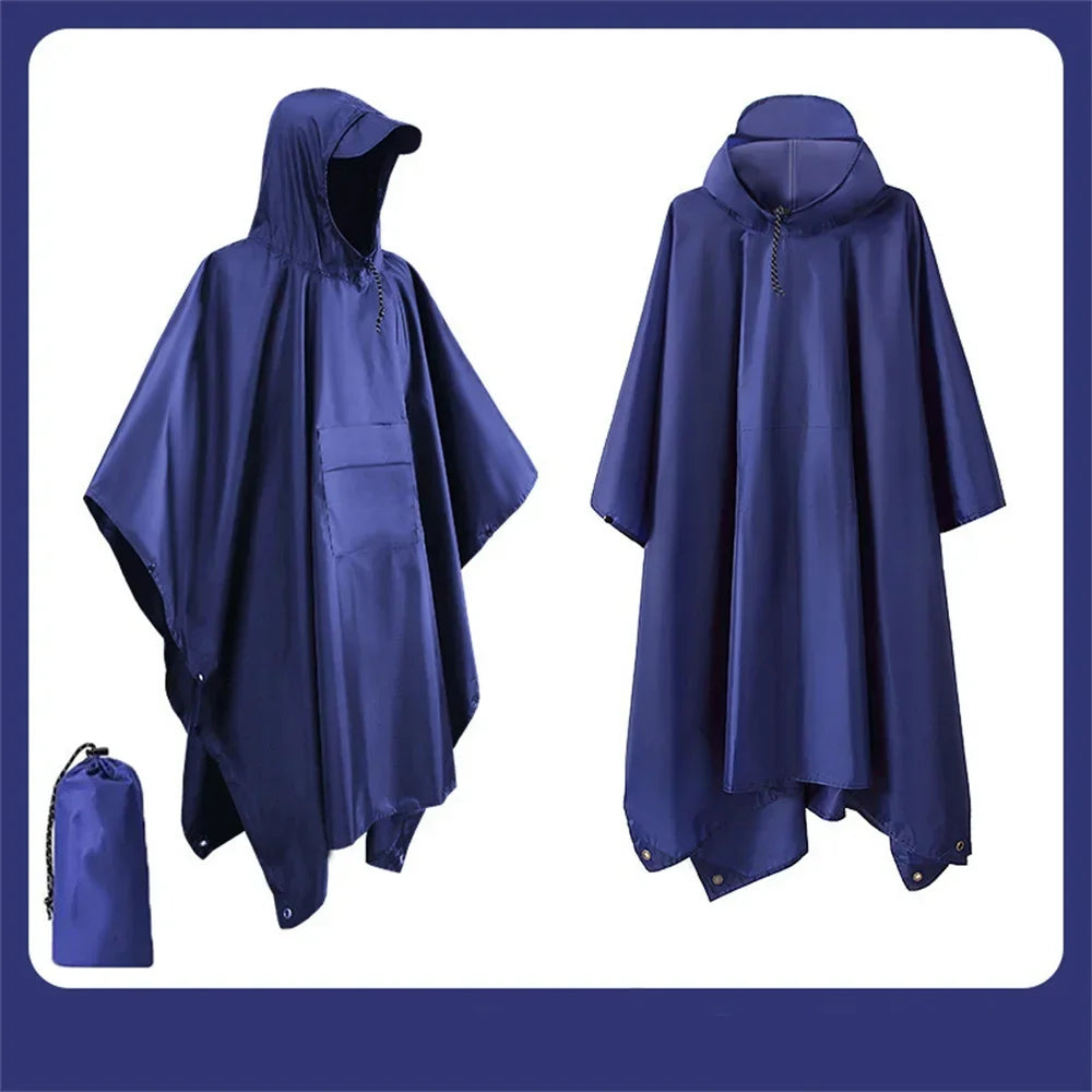 Outdoor 3-in-1 waterdichte militaire regenjas met capuchon, poncho, kamperen, wandelen, reizen, regenopvang, tentjas,