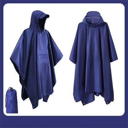 Outdoor 3-in-1 waterdichte militaire regenjas met capuchon, poncho, kamperen, wandelen, reizen, regenopvang, tentjas,