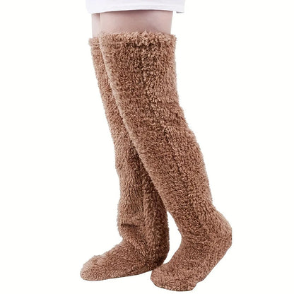 Pluizige Dij Hoge Sokken Vrouwen Winter Warme Voeten Kousen Teddy Benen Fuzzy Knie Hoge Winter Sokken Warme Slaap Sokken Voet Warming