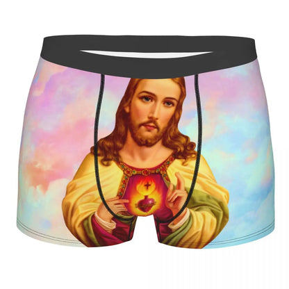 Custom Mannelijke Cool Heilig Hart Van Jezus Ondergoed Christelijke Katholieke God Boxer Slips Zachte Korte Broek Onderbroek
