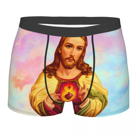 Custom Mannelijke Cool Heilig Hart Van Jezus Ondergoed Christelijke Katholieke God Boxer Slips Zachte Korte Broek Onderbroek