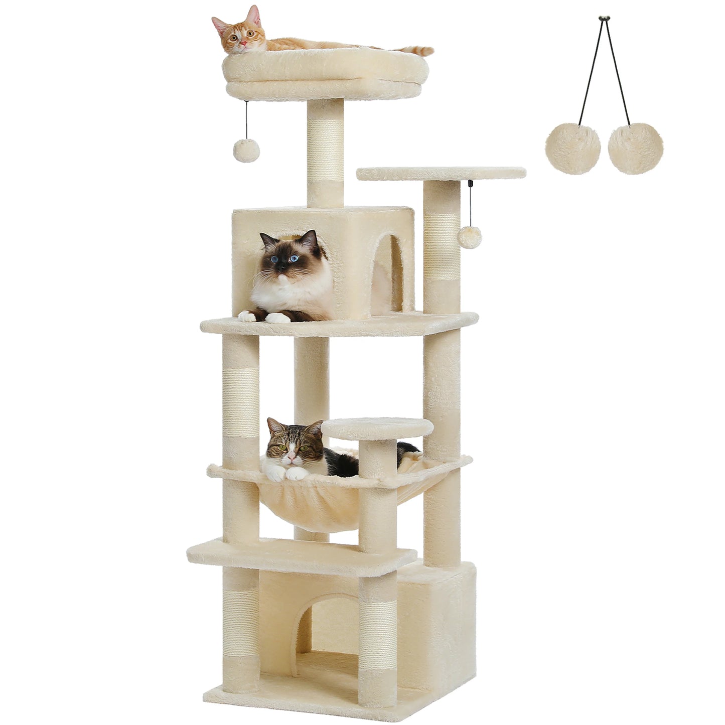 Hoge 136 cm krabpaaltoren met moderne ruime hangmatten Condos krabpalen huis dubbel gewatteerde zitstokken voor grote katten binnenshuis