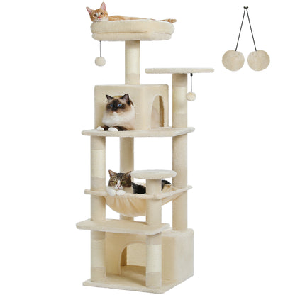 Hoge 136 cm krabpaaltoren met moderne ruime hangmatten Condos krabpalen huis dubbel gewatteerde zitstokken voor grote katten binnenshuis