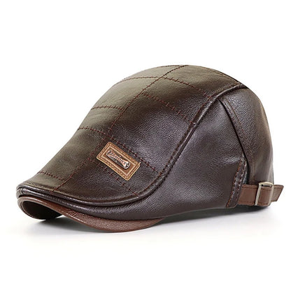 Retro Heren Lederen Baret Hoed Platte Pet Mannelijke