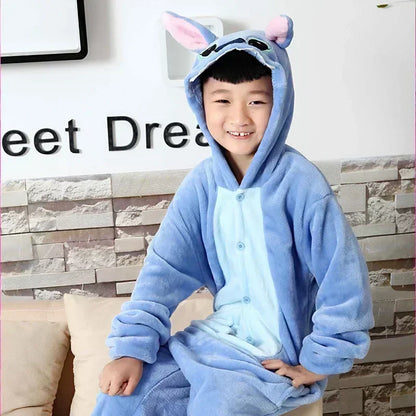 Disney Lilo & Stitch Pyjama Kinderen Cartoon Pluche Kigurumi Onesies Winter Warme Kleding voor Jongens Meisjes Kerstcadeaus