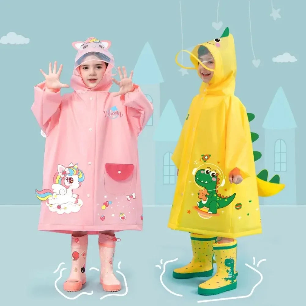 Schattige Kinderen Regenjas Wateproof Kinderen Dinosaurus Eenhoorn Regen Poncho Regenjas Jas Met Rugzak Positie Student Regenkleding