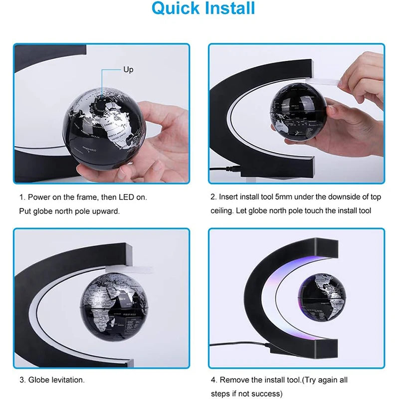 Cazy Zwevende Wereldbol Magnetisch Draaibaar - Bureau Accessoire Met LED verlichting
