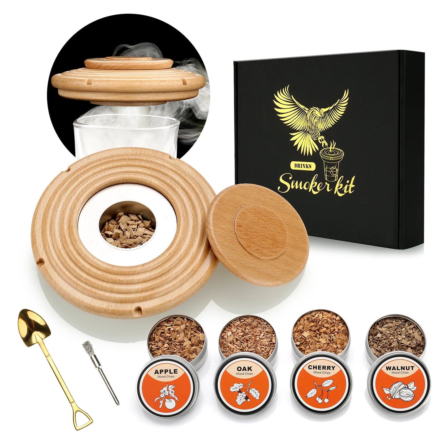 Glass Top Smoker Cocktail Smoker Kit With 4PCS Wood Chips Bartender Accessories For Whiskey Drinks Smoking Gift Kit for Dad