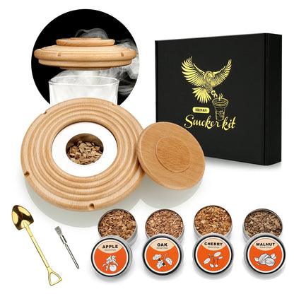 Glass Top Smoker Cocktail Smoker Kit With 4PCS Wood Chips Bartender Accessories For Whiskey Drinks Smoking Gift Kit for Dad