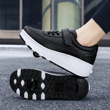 Vierwielige rolschoenen Wandelschoenen voor jongens en meisjes kunnen lopen, glijden en krimpende lichten voor basisschoolleerlingen