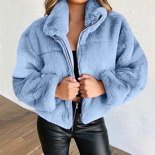 Winter  Cropped Jasje Vrouwen Rits Up Opstaande Kraag