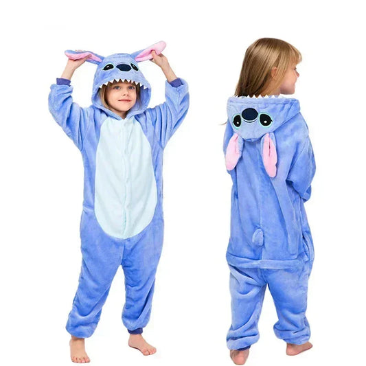 Disney Lilo & Stitch Pyjama Kinderen Cartoon Pluche Kigurumi Onesies Winter Warme Kleding voor Jongens Meisjes Kerstcadeaus
