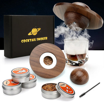 Glass Top Smoker Cocktail Smoker Kit With 4PCS Wood Chips Bartender Accessories For Whiskey Drinks Smoking Gift Kit for Dad