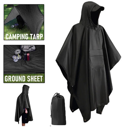 Outdoor 3-in-1 waterdichte militaire regenjas met capuchon, poncho, kamperen, wandelen, reizen, regenopvang, tentjas,