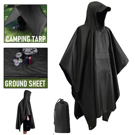 Outdoor 3-in-1 waterdichte militaire regenjas met capuchon, poncho, kamperen, wandelen, reizen, regenopvang, tentjas,