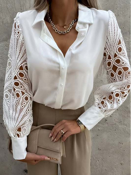 Elegante Blouse met Houten Kant Details