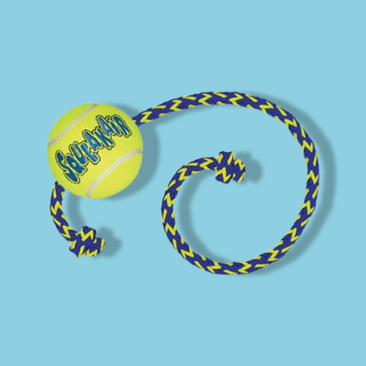 Kong - Squeakair Bal Met Touw Geel / Blauw
